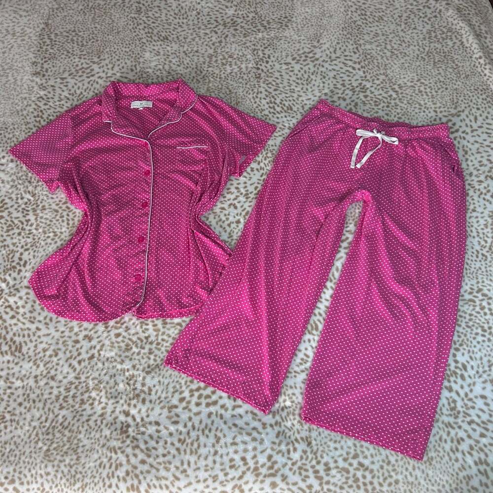 Karen Neuburger Pajama Set Size 3X Pink Polka Dot Sleepwear